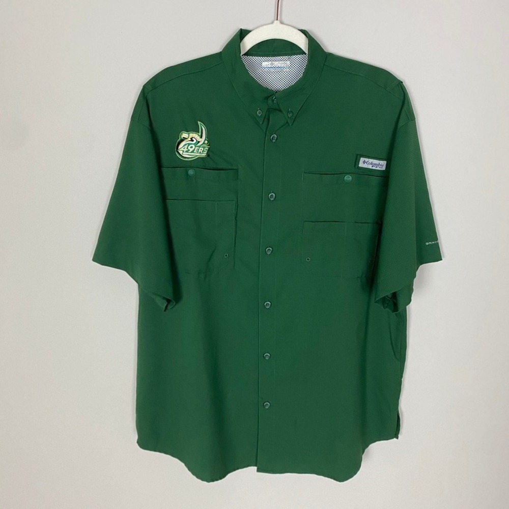 Columbia PFG Fishing Shirt Mens M Green Charlotte 49ers Short Sleeve Vented